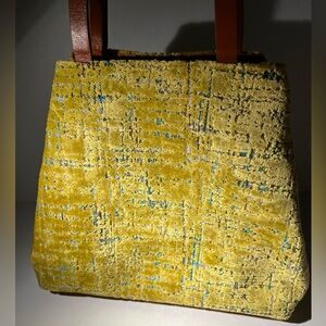 Atenti Gigi Aixa Yellow Cut Velvet Tote Bag Leather Handles Handmade